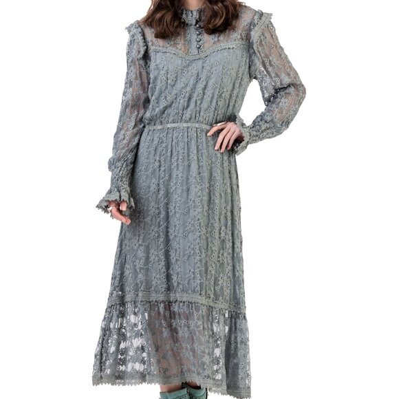 🐎 NWT Double D Ranch Smoky Blue Silk Lace Maxi Dress